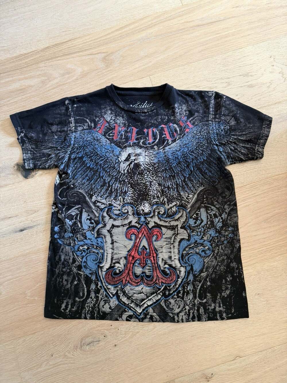 Avitus Shirt S Affliction Eagle Shield AOP Y2K Grunge Rave Punk Rock USA PRINT